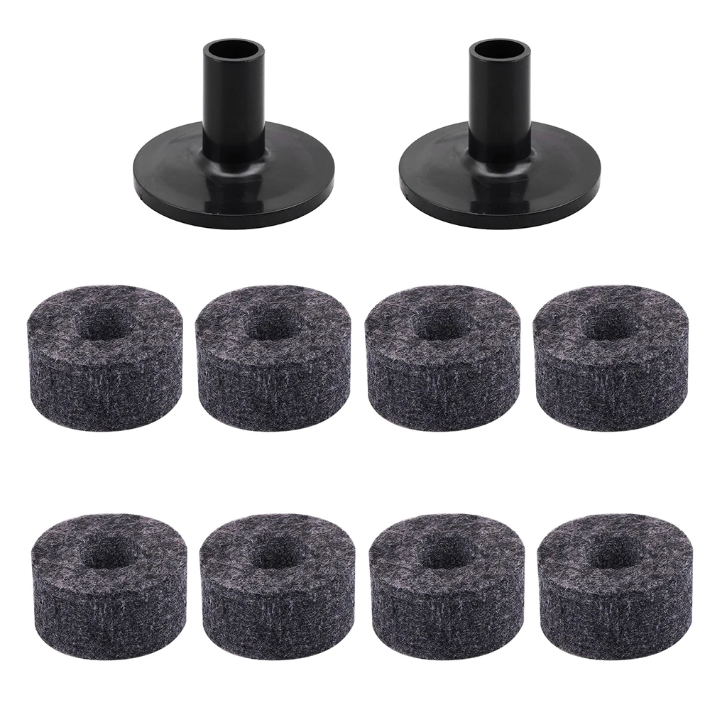  8Pcs Drum Set Felt Washers+2Pcs Cymbal Sleeve with Flange Base for Drummer