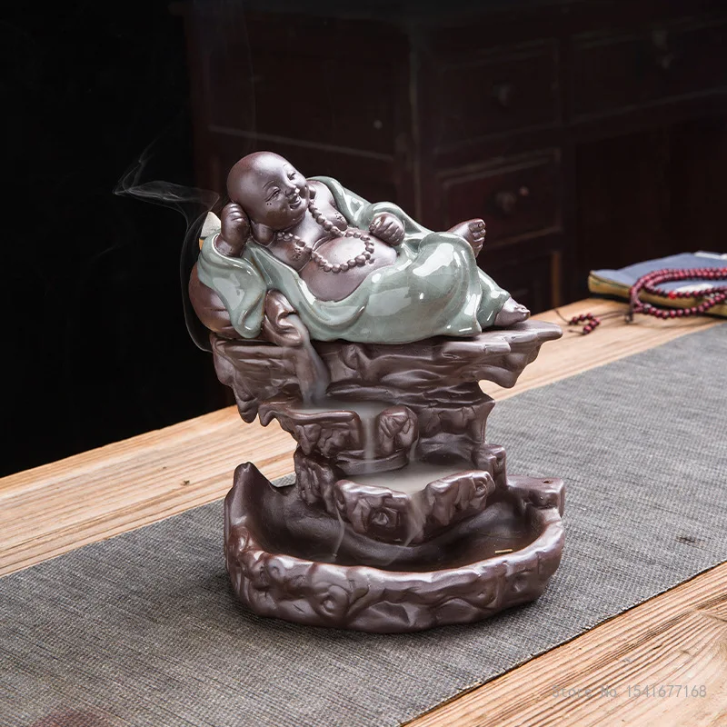 

Ceramic Buddha Backflow Incense Burner, Creative Gift, Zisha Home Decoration, Road Incense Burner, Maitreya Buddha