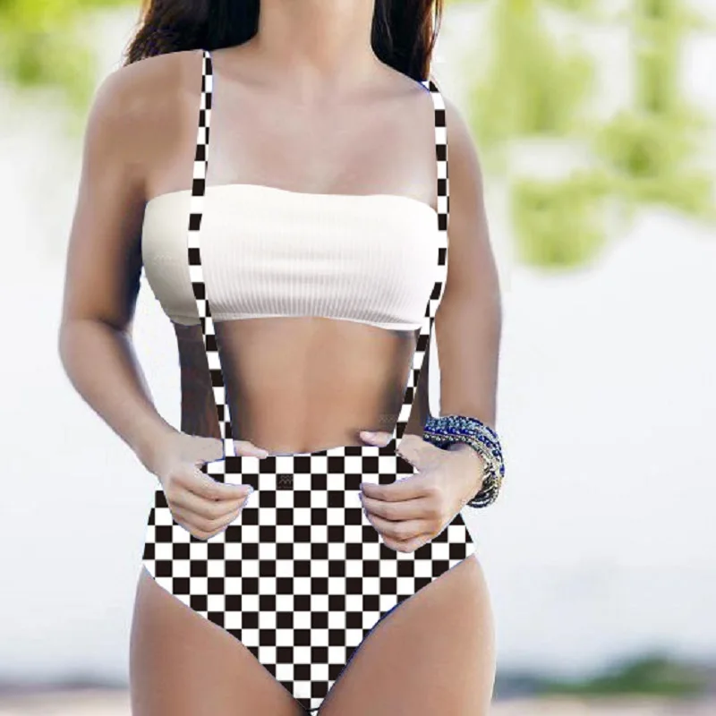 

Women's Bandeau Bikini Set Sexy White Bra High Waist Square Backpack Belt Swimwear Underwear Swimsuit Set Beach Retro Swimwear