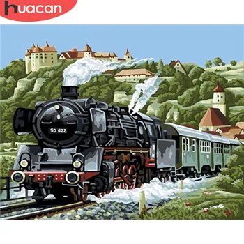 

HUACAN DIY Painting By Numbers Landscape Train Acrylic Paint By Numbers For Adult Wall Art Picture Home Decors