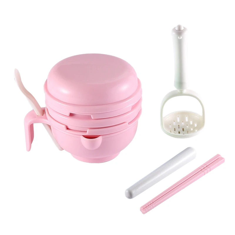 Пищевой полипропиленовый дополнительный набор для кормления детей, шлифовальная безопасная миска для малышей, Фабричный инструмент для разбивания еды - Цвет: Pink