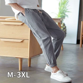 

Cotton Linen Joggers Black Men's Harem Pants Harajuku Fitness Lace Up Spring Mens Trousers 2020 Summer Streetwear Clothes Male