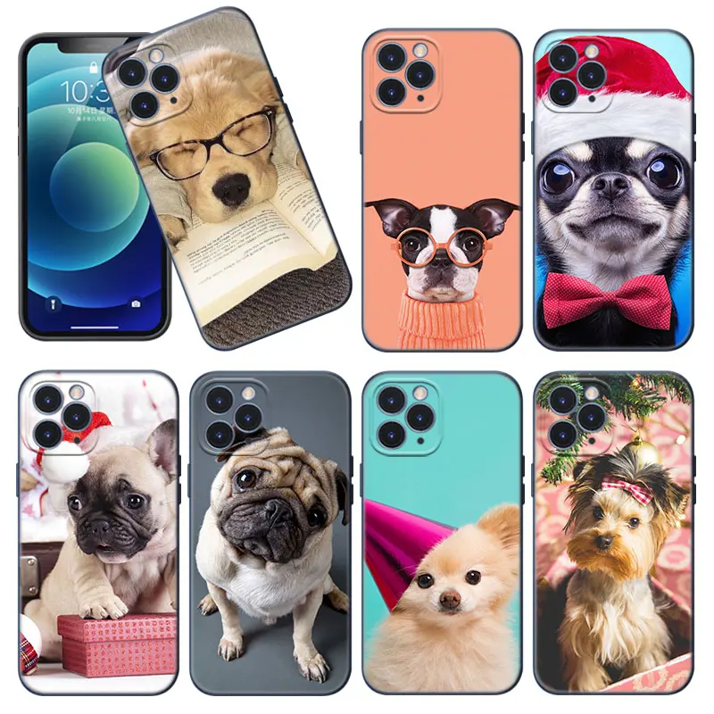 Funny Puppy Dog Phone Case Per Apple Iphone 12 13 Mini 11 Pro Max Xr X Xs Max 8 7 6S 6 Plus Se 5S 5 2020 Soft Tpu Black Cover