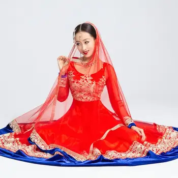 

Leng Ha Performance Clothing India Sarees Woman Girl Beautiful Printing Dance Costume India Style Anna Dress+Scarf