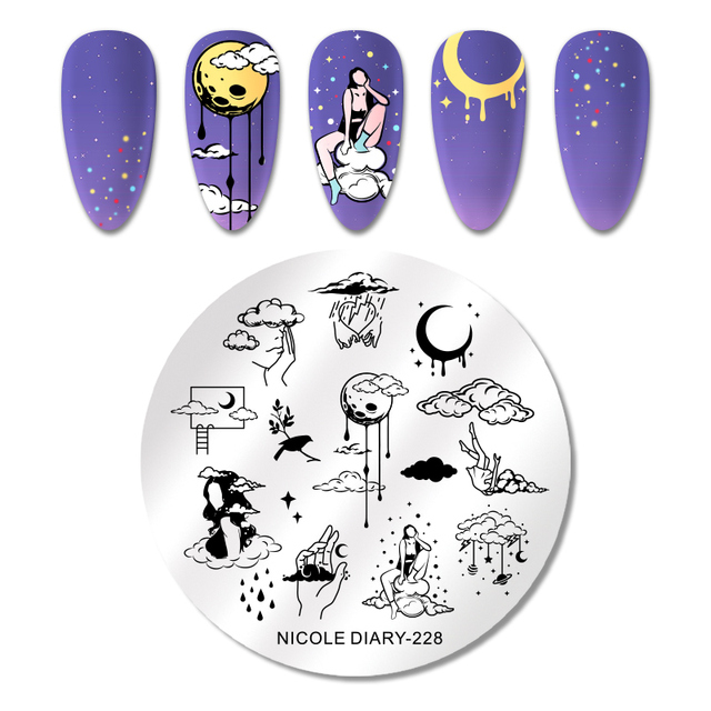 DIARY Flower Leaf Nail Stamping Plates Cute Abstract Face Lines Stamp Template Nail Art Image Printing Stencil Tools