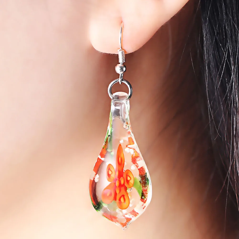 

Handmade Murano Lampwork Glass Mix Color Women's Drop Flower Glass Earrings Hot