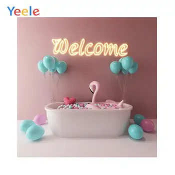 

Yeele 3D Flamingo Heart Bathing Balloons Baby Shower Photography Background Customized Photographic Backdrops For Photo Studio