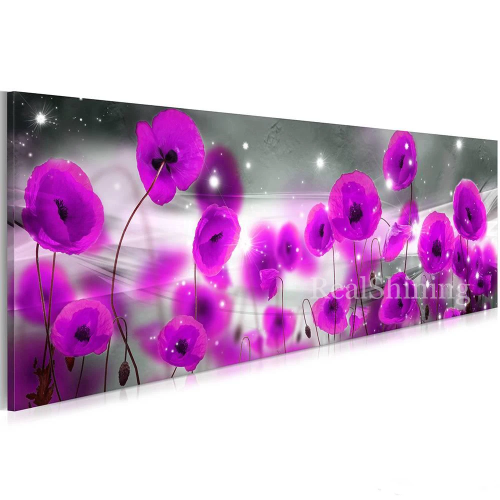 purple poppy Большая Алмазная картина «сделай сам», красный, желтый, фиолетовый цветок мака, полная квадратная круглая Алмазная вышивка, акварельная мозаика для художественного творчества FS7246 - Цвет: purple poppy
