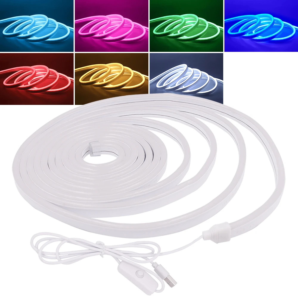 5V USB 2835 LED Neon Flex Strip Light Silica Gel Tube IP67 Waterproof 120LEDs/m 
