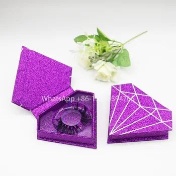 

Purple Glitter Diamond Eyelashes Packaging Box Free Plastic Tray 25mm 5D Crisscross Mink Lashes Custom Lashes Package Box