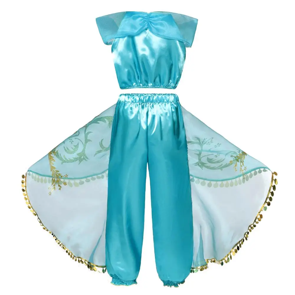 Горячая disney Аладдин, жасмин платье с короткими рукавами вечерние Косплей Топ с блёстками, костюм с юбкой, детская Kostuum