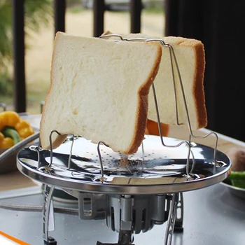 

4 Slice Camping Kitchen Home Baking Dishes Round Barbecue Foldable Durable Stainless Steel Bread Rack Toasted Tray Outdoor