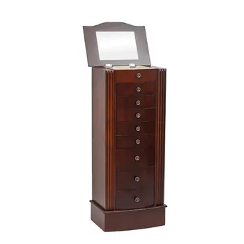 

Jewelry Cabinet Box Storage Chest Necklace Wood Walnut Stand Organizer Jewelry Mirror Cabinet 9 Layers 8 Drawers Double Doors
