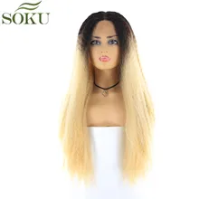 Омбре блонд, синтетические парики на кружеве SOKU, 26 дюймов, кудрявый прямой I Part, парик на кружеве, длинные Tendy, парики на кружеве, плотность 150