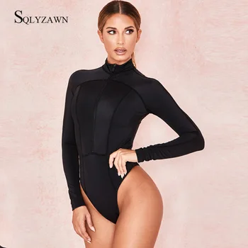 

Women Black Long Sleeve Bodysuit Autumn Winter Turtleneck Bodysuits Womens Sexy Bodycon High Waist Zipper Skinny Romper Body
