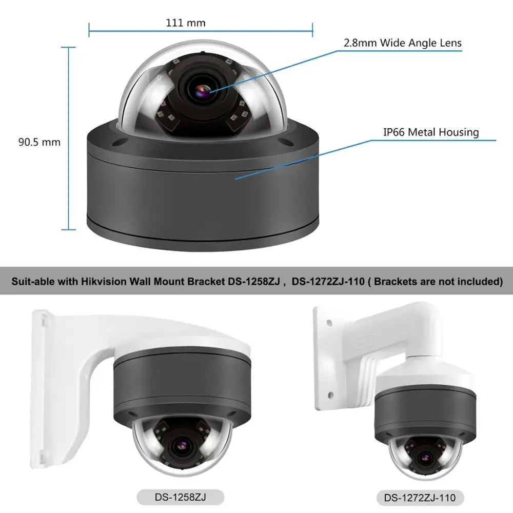  Compatible with Hikvision H.265 5MP IP Camera POE 2952*1944 Plug & Play Outdoor Dome Security Video