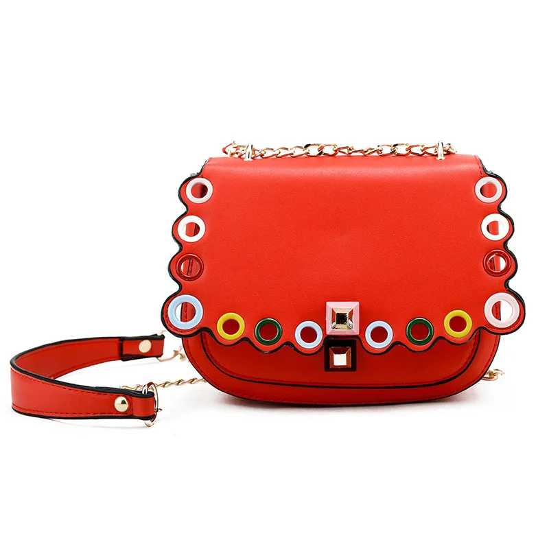 

2017 Summer New Style Chain Small Bag Cool Color Hollow out Saddle Bag South Korea Mini Shoulder WOMEN'S Bag