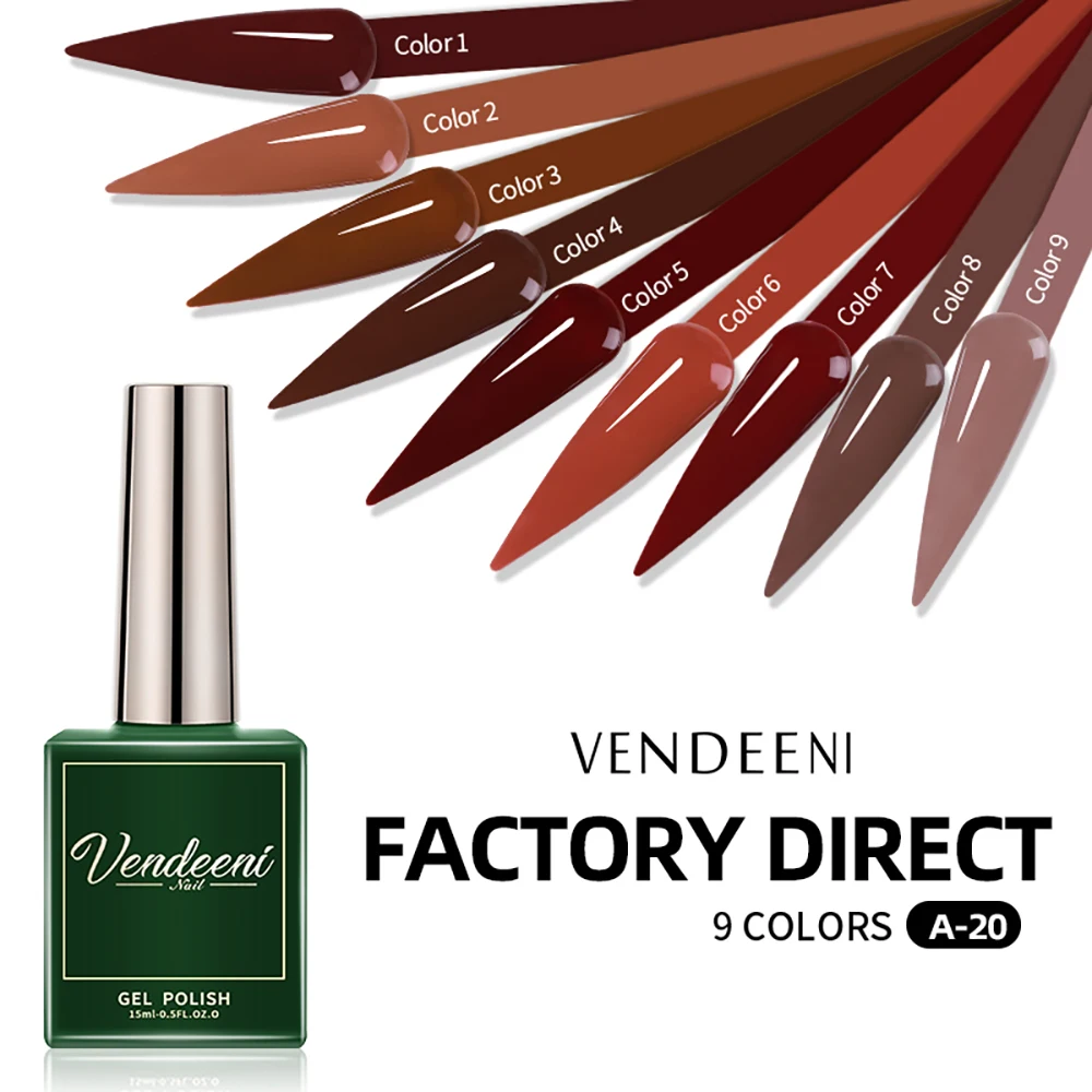 

Vendeeni 15ml Coffee Brown Series 9 Colors Gel Polish For Nail Art Soak Off Semi Permanent Varnish Primer Manicure Gel Lacquer