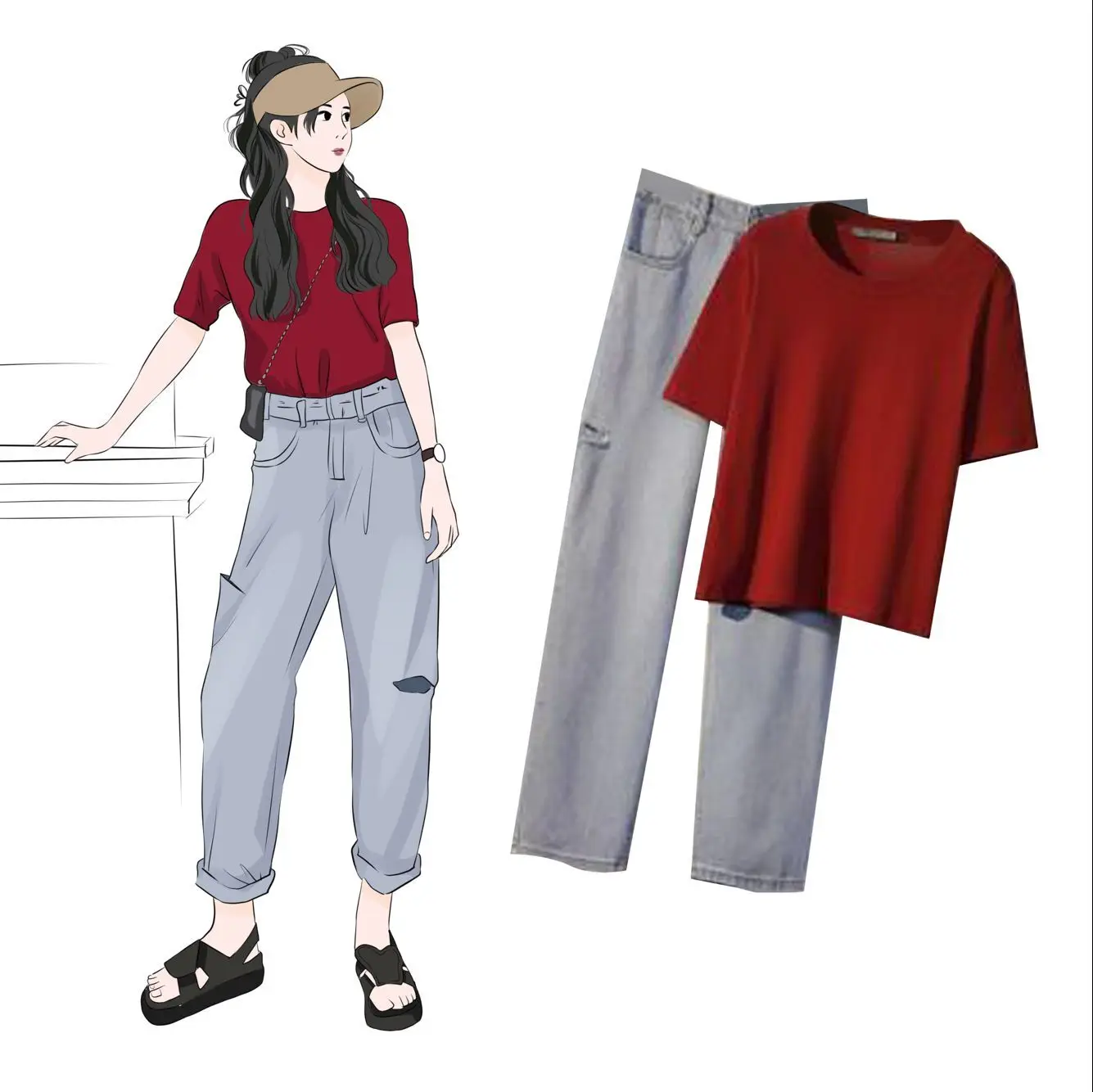 

Large-size Women's Wear 19 New Two-piece Set Of Fat Mm Retro Loose Jeans Hallen Pants Women's Broken Nine-minute Radish