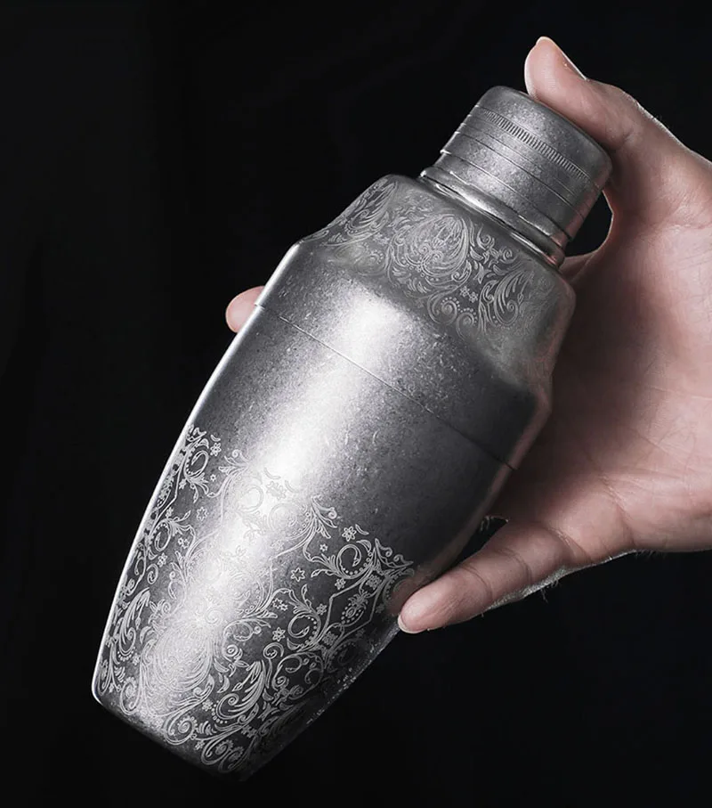 Japanese Style 500ml Stainless Steel 3 Piece Etching Cocktail Shaker