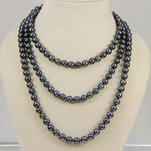 Натуральное 7-8 ММ TAHITIAN черное жемчужное ожерелье АА длиной 50 дюймов