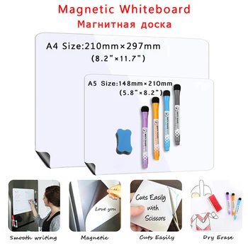 

Size A4+A5 magnetic Fridge Stickers Whiteboard for Kids Dry Eraser Memo Presentation writing drawing white board stationery