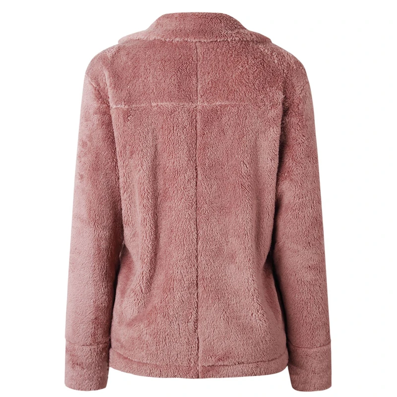 low cost Autumn Women Fleece Jacket Winter Faux Fur Short Coat Warm Soft Plush Suit Collar Female Casual Sol