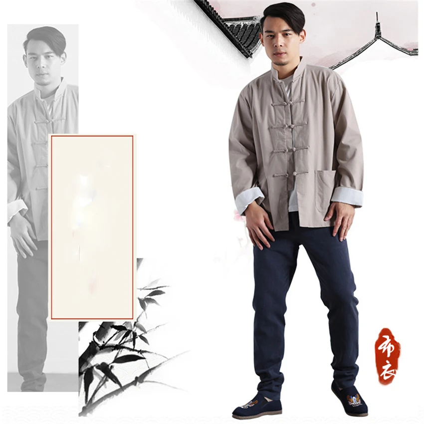 Chinese Shirt Men's Jacket Tangs Suit Wushu Festival Style Chinese Asian Clothes Tea Party Cheongsam Top Traditional China