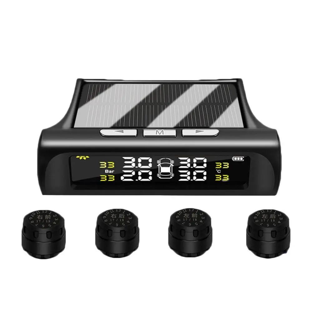 

Car Tire Pressure Monitoring Tpms Wireless High Precision Solar External Buzzer Alarm Tire Pressure Detector