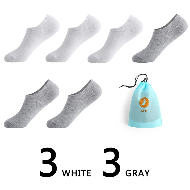 6Pairs/lot Men Cotton Socks Summer Thin Breathable Slippers Socks High Quality No Show Boat Socks Short Men EUR 39-45 With Bag - Цвет: 3white 3gray