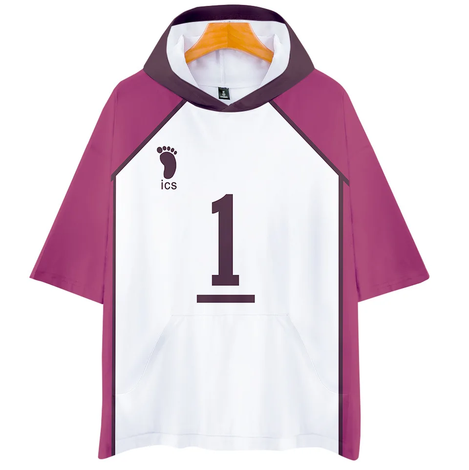 

Anime Haikyuu Cosplay Costume Shiratorizawa Academy Volleyball Club Ushijima Wakatoshi Tendo Satori Short Sleeve Hooded T Shirt