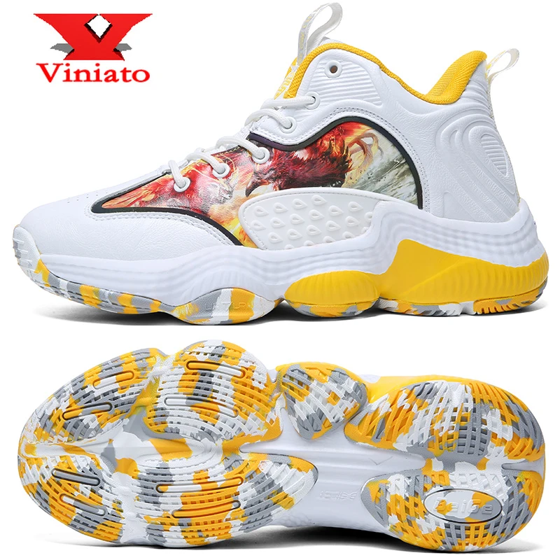 

2020 New Anti Slip Running Boots Outdoor Luxury PU High Ankle Walking Shoes for Men Comfortable Yellow Red Gym High Top Sneakers