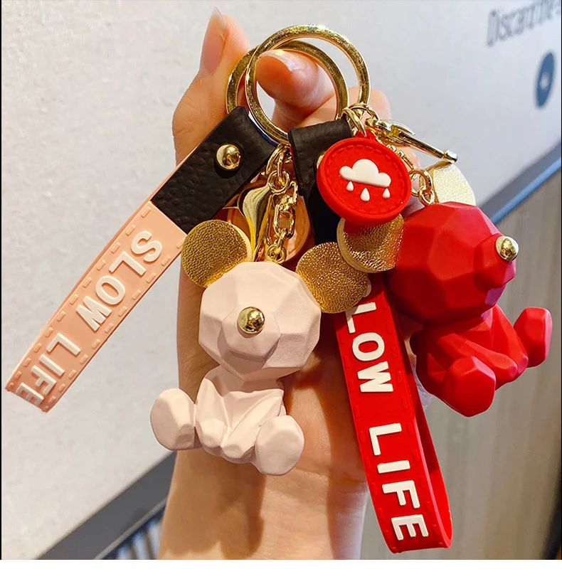 Cartoon Simple Bear Keychain Student School Bag Pendant Couple Car Key Ring Ring Girl Decoration Accessories Gift Hand Palm Toy