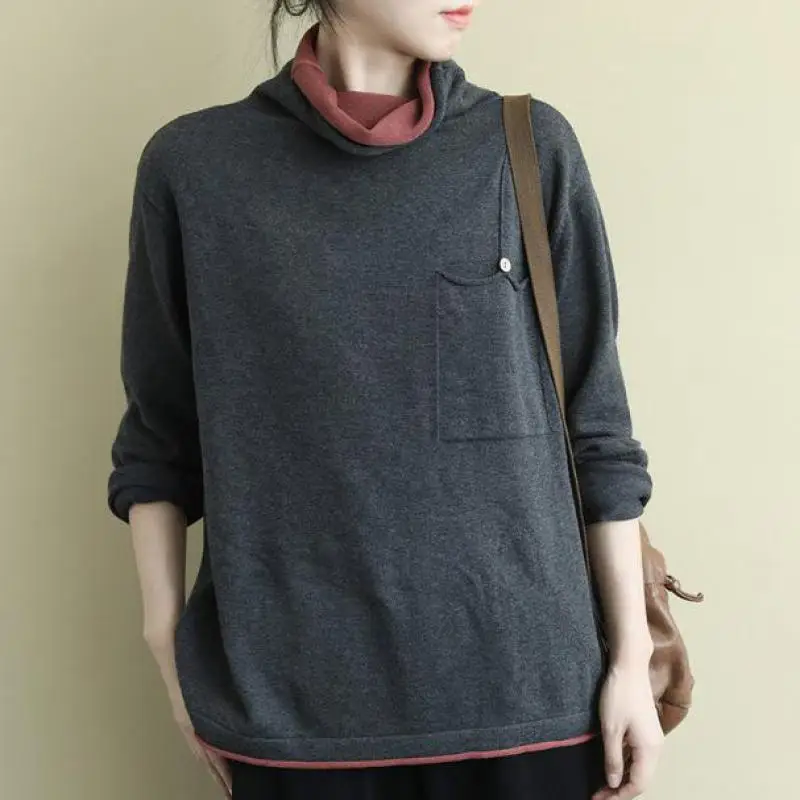 Johnature Leisure Sweater Women Clothes 2021 New Autumn Turtleneck Full Sleeve Pullovers Casual All-match Loose Sweaters | Женская