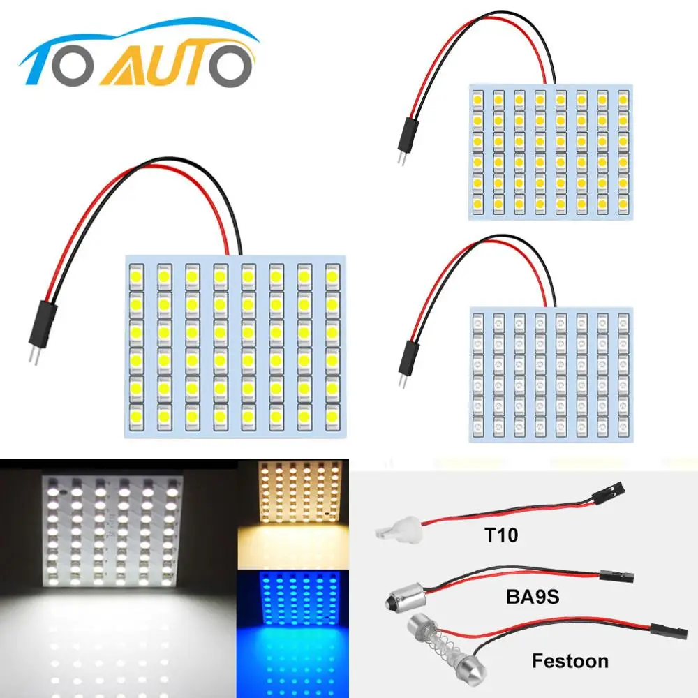 

BA9S T4W C5W Led Festoon T10 W5W Led Bulb 48SMD Panel Dome Reading Light Map Lamp Car Interior Lights Auto 12V White Blue