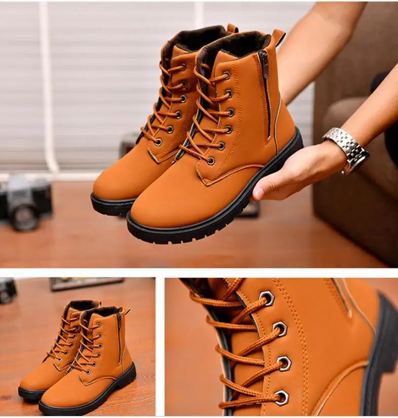 Winter men's warm leather boots fashion leisure high help men snow boots outdoor mountaineering waterproof men's work boots