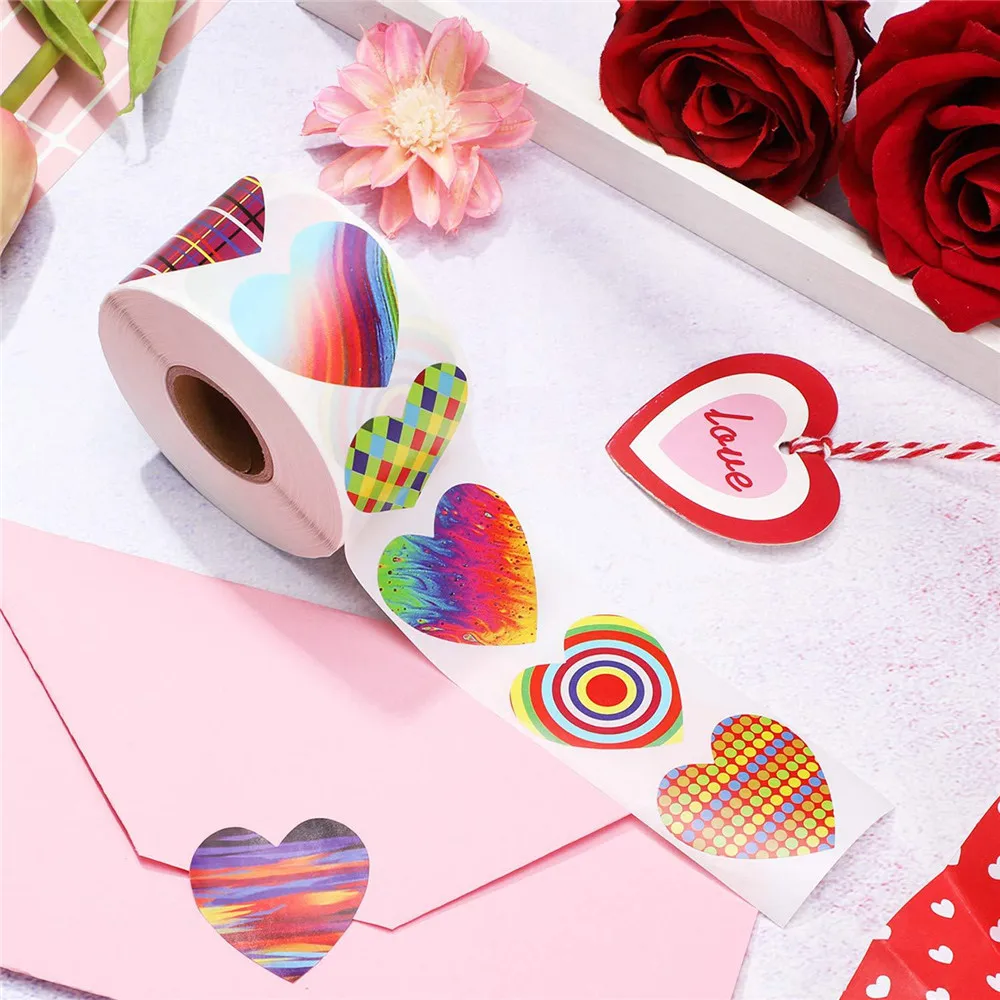 

500pcs/roll Heart Shape Baking Sticker 8 Kinds Of Pattern Love Valentine's Day Sticker Sealing Stickers Gift Decor Wrap Stickers