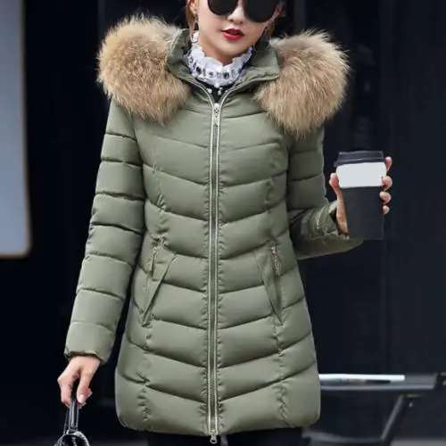 Пуховик на белом утином пуху 90%, женская зимняя куртка, длинное плотное пальто для женщин, пуховик с капюшоном, теплая Женская одежда, женский пуховик - Цвет: Армейский зеленый