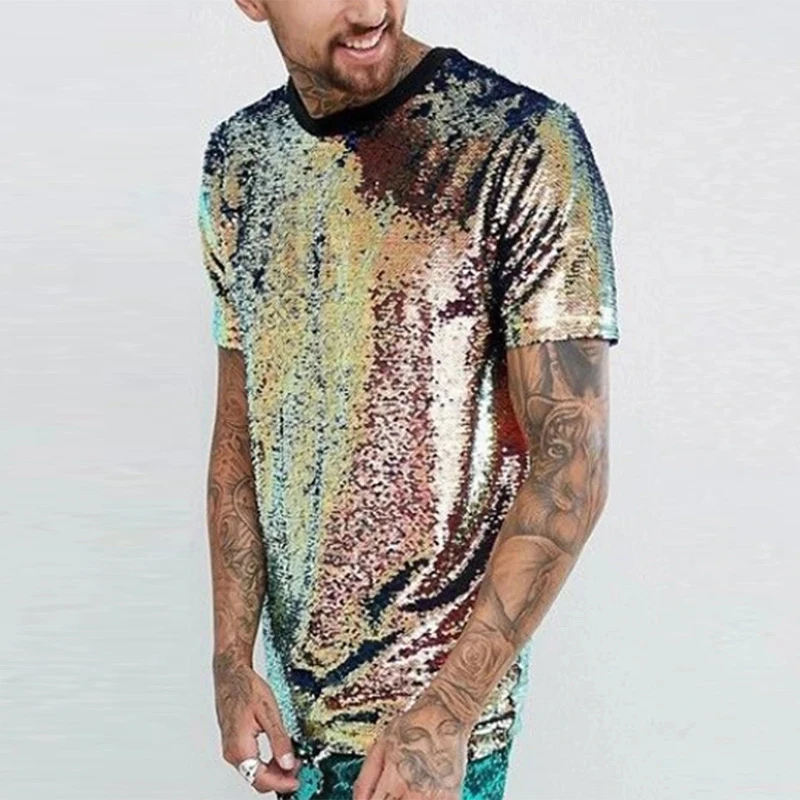 Camiseta informal de corta con lentejuelas para hombre, ropa de moda, estilo europeo y americano, nueva|Camisetas| - AliExpress