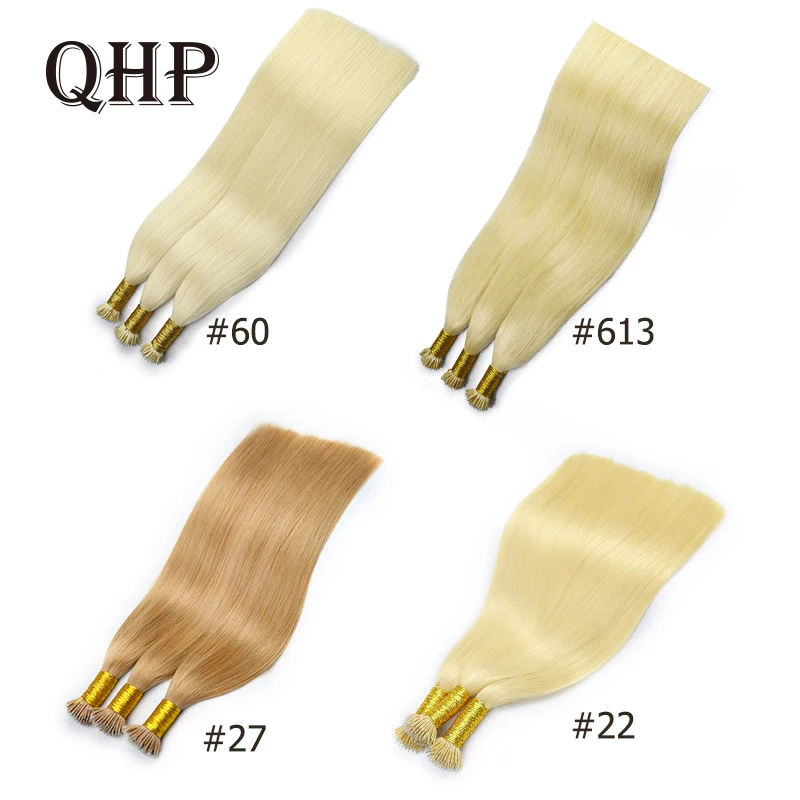QHP Nano Ring Hair Extensions 100% Raw Virgin Human Hair for Women Pre Bonded Straight Capsule Natural Color Brazilian 50pc