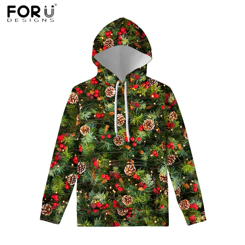 FORUDESIGNS/Новые модные женские толстовки с капюшоном с рисунком рождественской елки, длинный свитер из полиэстера, спортивные пуловеры для улицы, зимняя одежда - Цвет: C957Z72W