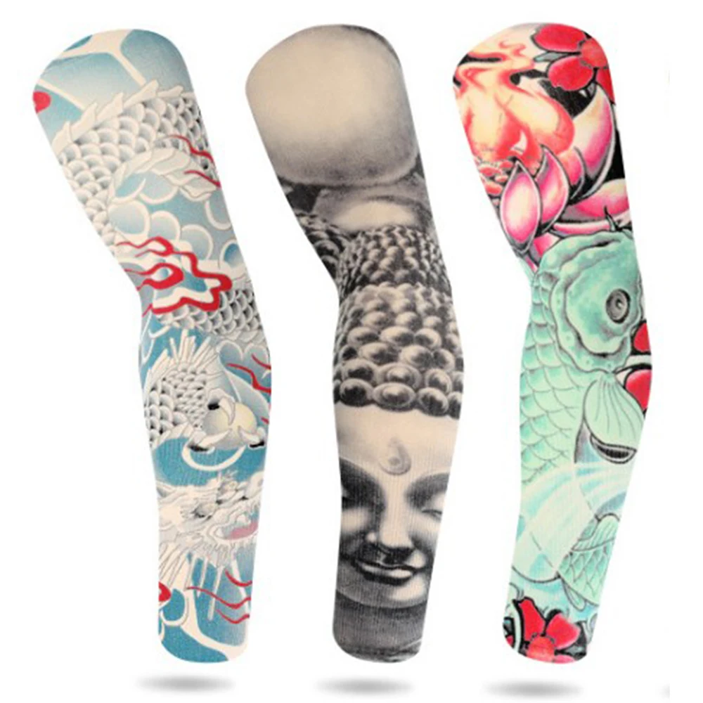 1 пара рукав противоскользящие манжеты УФ защита дышащие компрессионные солнечные рукава многоцветные рукава татуировки развлечения