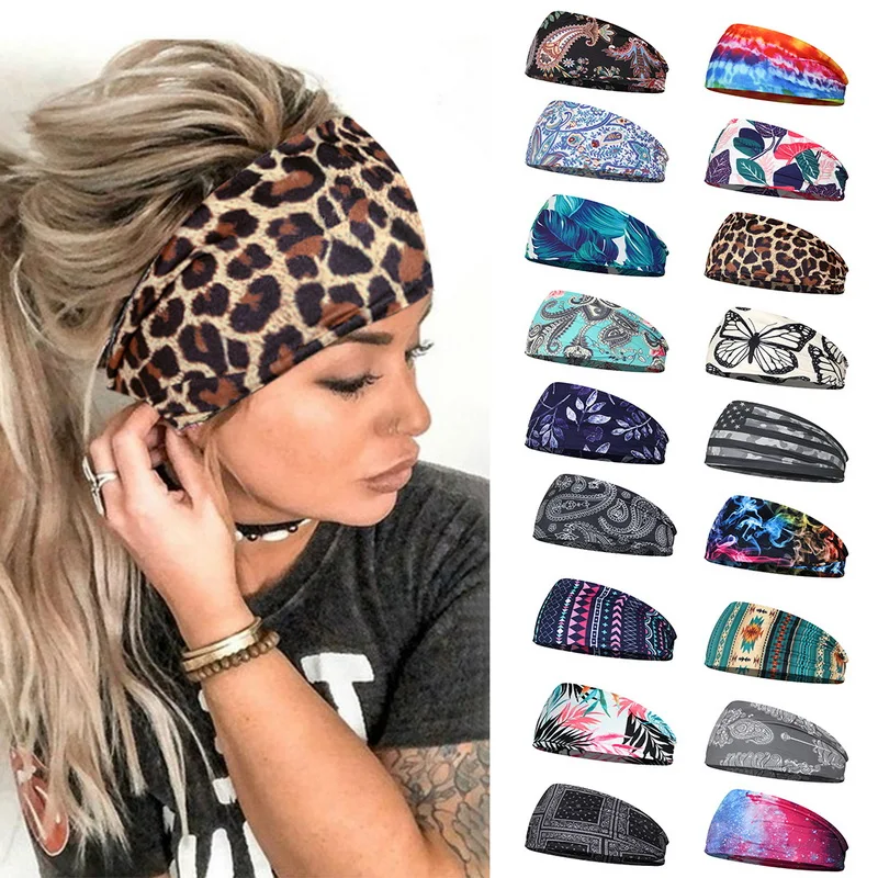 silver hair clips Women Headpiece Stretch 2020 Turban Hair Accessories Headwear Run Bandage Print Bands Gym Headbands Running Wide Headwrap bride headband