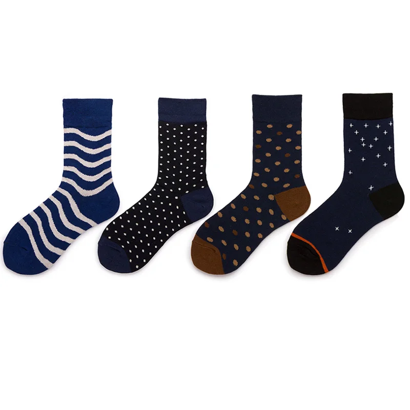 Fashion Dot Cotton Men's Socks Long Stripe Crew Socks Man Business Casual Happy Socks Calcetines Mujer