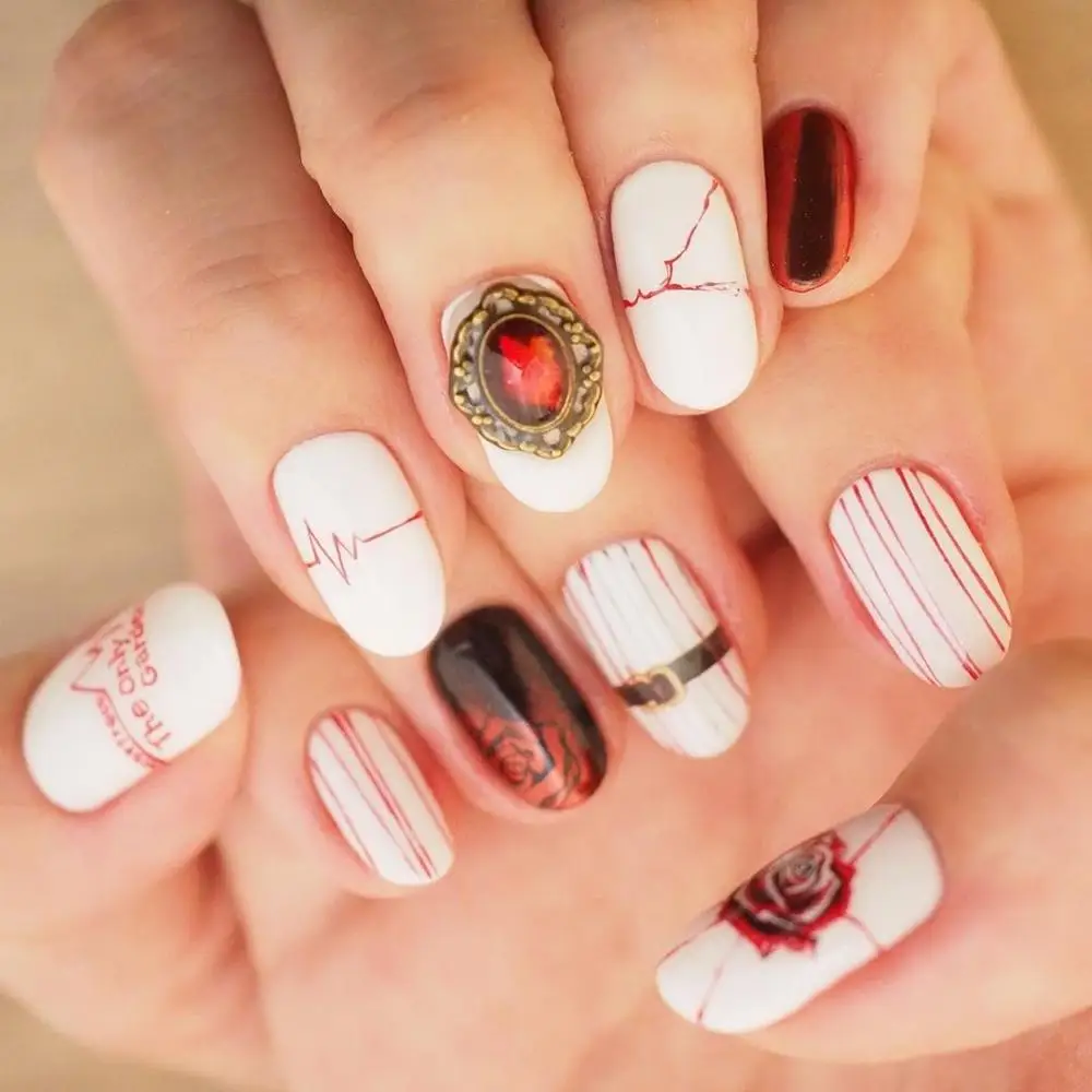 

2020 New 3D Nail Art Stickers Bohemia Red Line & Flower Image Nails Stickers for Nails Sticker Decorations Manicure Z0353