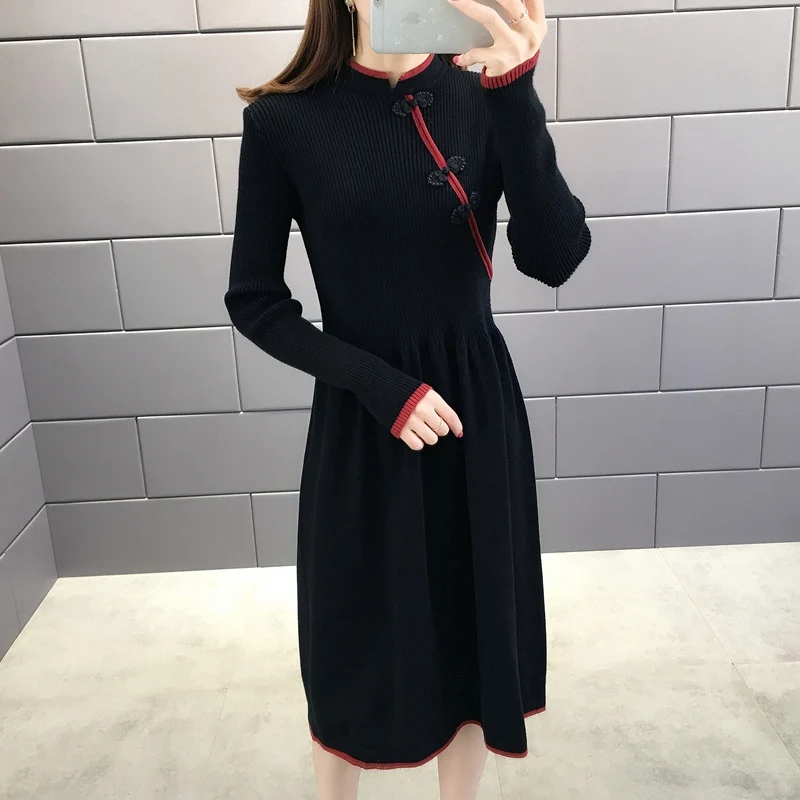 Новинка осени, корейские женские топы cheongsam, длинный пуловер, свитер с длинными рукавами, женский свитер