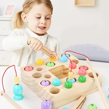 

25PCS 3 in 1 Wooden Beads Magnetic Fishing Toy Set Hands Brain Training Early Educational Toys for Kids Children Toddlers Gift