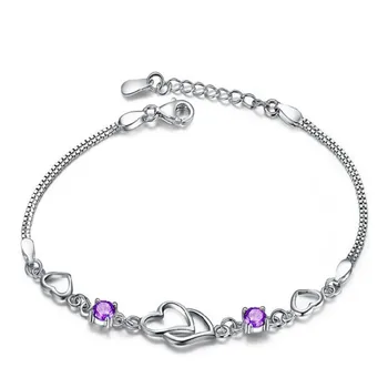 

Silver-plated bracelet fashion heart with heart amethyst silver bracelet 925 white copper bracelet