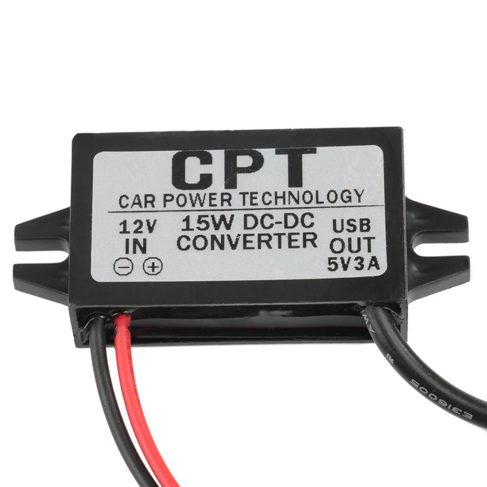 USB DC-DC автомобиля Зарядное устройство преобразователя постоянного тока 12 В до 5 В пост 3A 15 Вт Мощность адаптер Черный