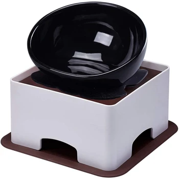 

Ceramics Single Food Feeding Bowl Set For Flat Face Dogs/Cats, Double Non-Slip Design Black